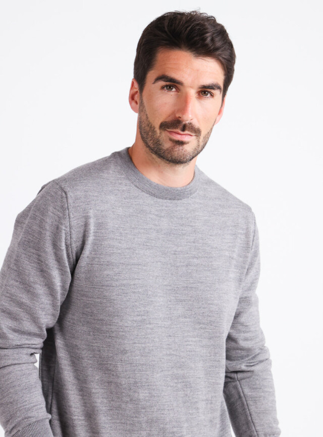 Maison-solfin - Pull homme col rond laine mérinos Gris Léger – 6