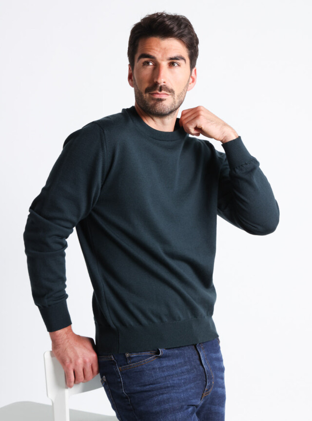 Maison-solfin - Pull homme col rond laine merinos Vert Sombre – 6