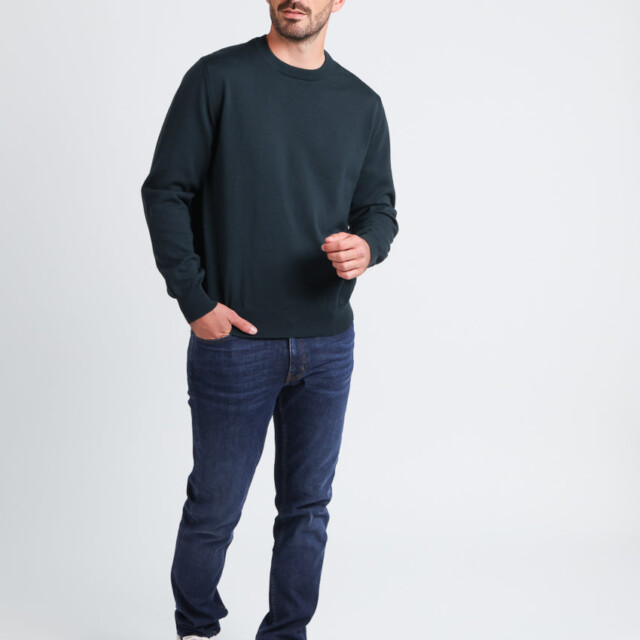 Maison-solfin - Pull homme col rond laine merinos Vert Sombre – 6