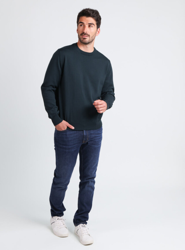 Maison-solfin - Pull homme col rond laine merinos Vert Sombre – 6