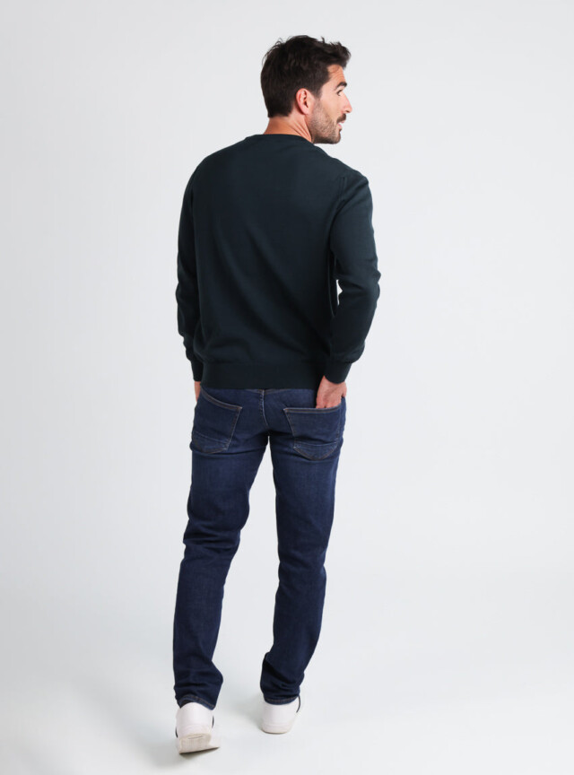 Maison-solfin - Pull homme col rond laine merinos Vert Sombre – 6