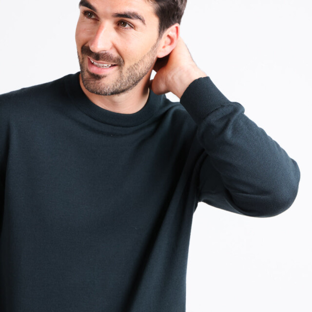 Maison-solfin - Pull homme col rond laine merinos Vert Sombre – 6