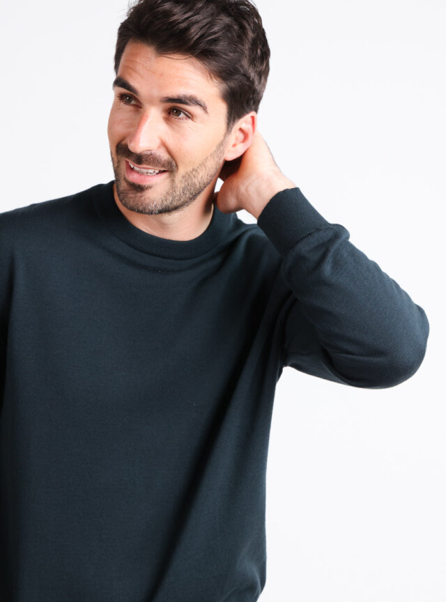 Maison-solfin - Pull homme col rond laine merinos Vert Sombre – 6