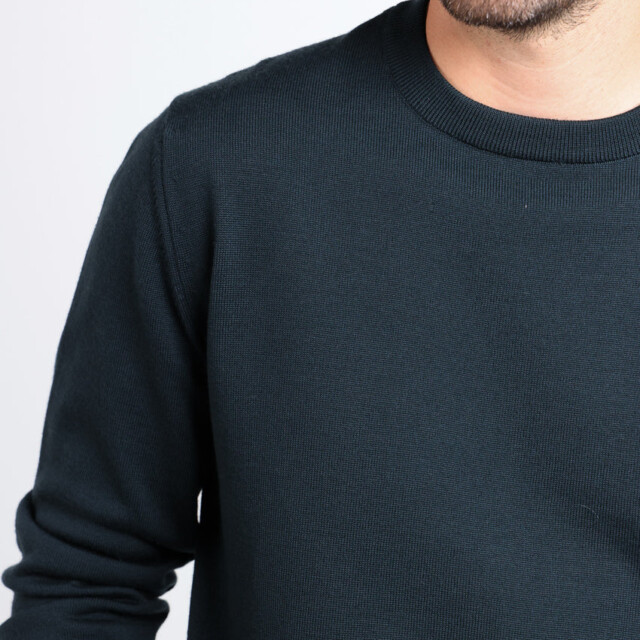 Maison-solfin - Pull homme col rond laine merinos Vert Sombre – 6