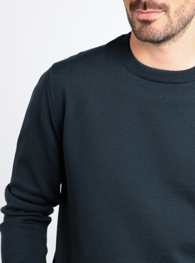 Maison-solfin - Pull homme col rond laine merinos Vert Sombre – 6