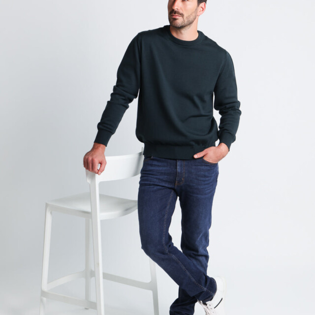 Maison-solfin - Pull homme col rond laine merinos Vert Sombre – 6