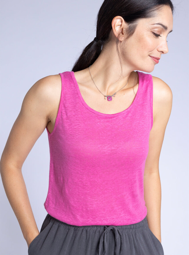 Débardeur femme en lin Rose Intense par la marque MAISON SOLFIN MAISON SOLFIN - Débardeur femme en lin Rose Intense