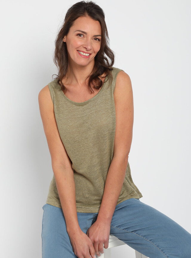 MAISON SOLFIN - Débardeur femme en lin Vert Kaki