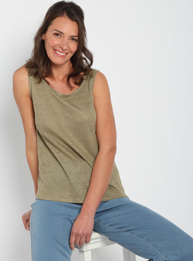 Maison-solfin - Débardeur femme en lin Vert Kaki – 5