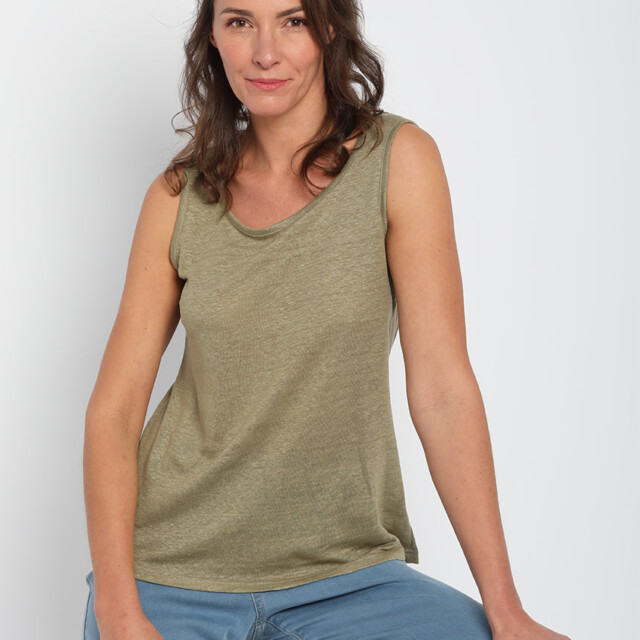 Maison-solfin - Débardeur femme en lin Vert Kaki – 5