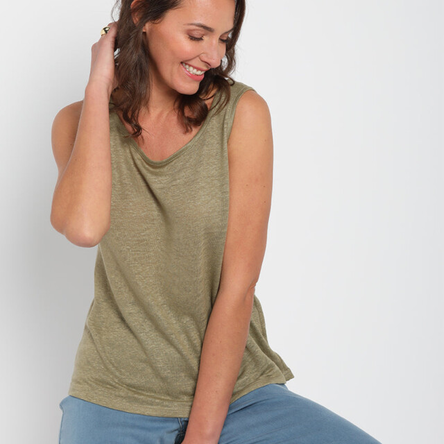 Maison-solfin - Débardeur femme en lin Vert Kaki – 5