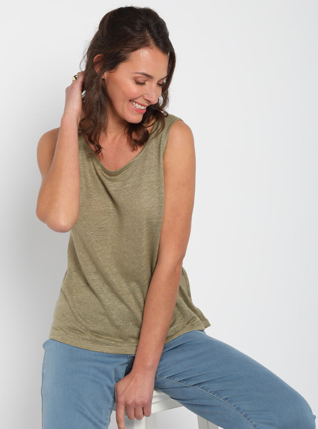 Maison-solfin - Débardeur femme en lin Vert Kaki – 5