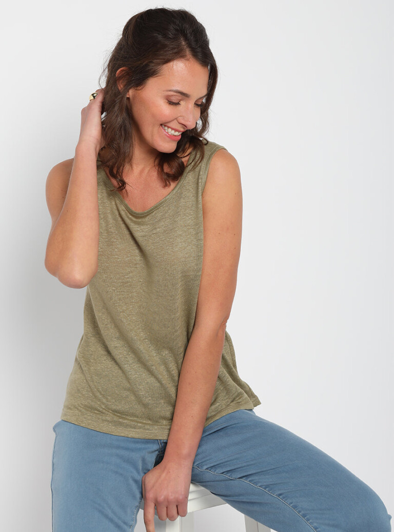 Maison-solfin - Débardeur femme en lin Vert Kaki – 5