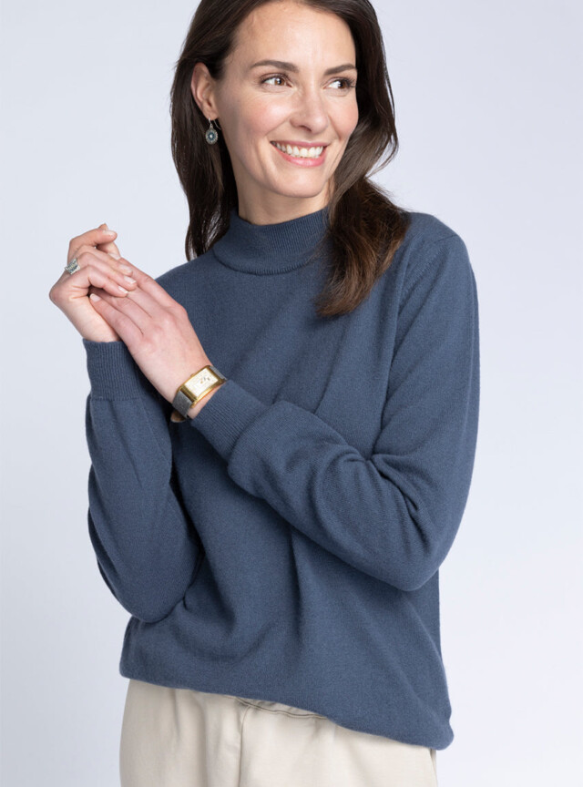 Maison-solfin - Pull col cheminée femme 100% cachemire Gris Cendré – 46