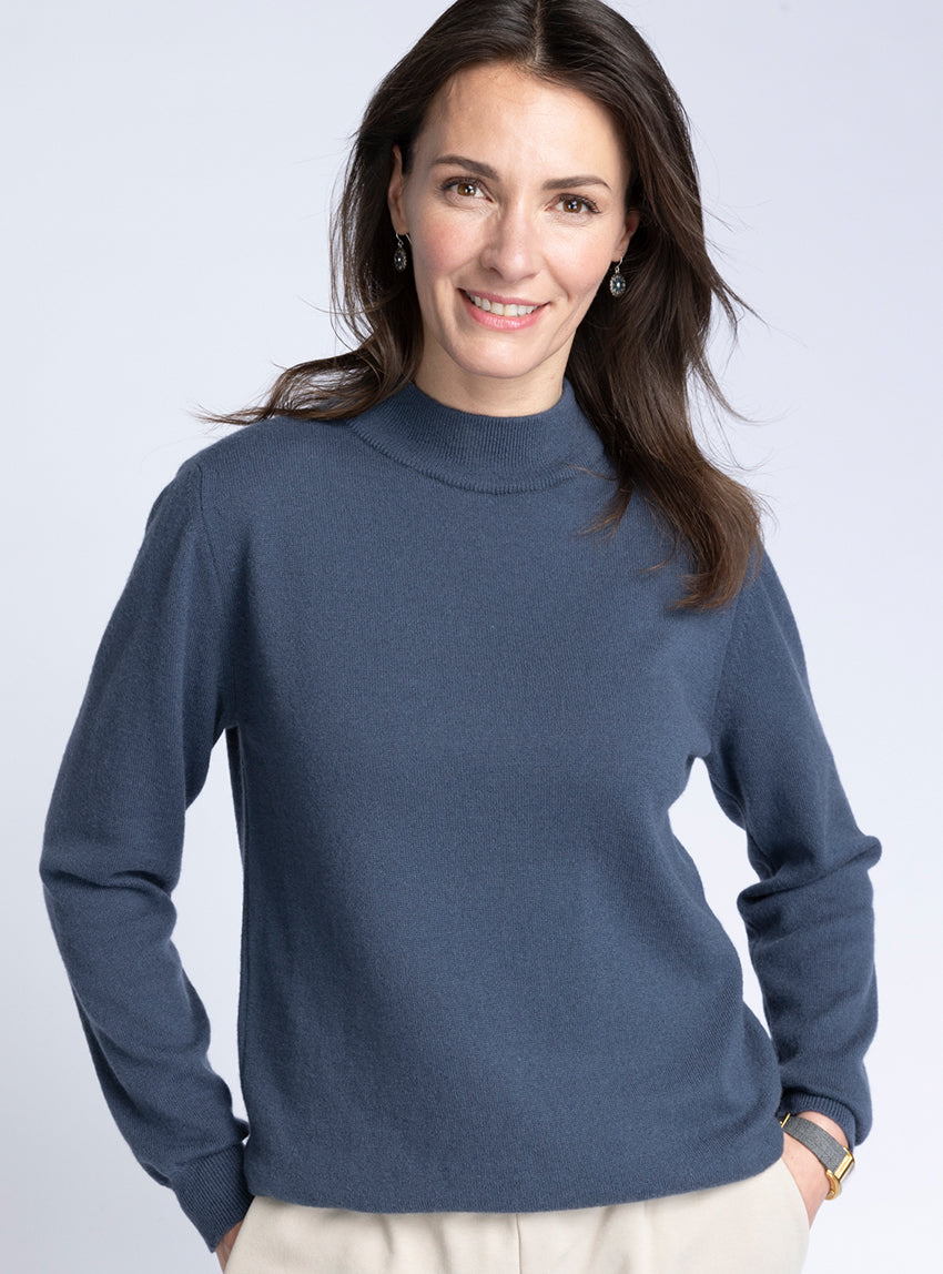 6422 GRC 2 pull col cheminee femme cachemire gris cendre Maison-solfin - Pull col cheminée femme 100% cachemire Gris Cendré – 46