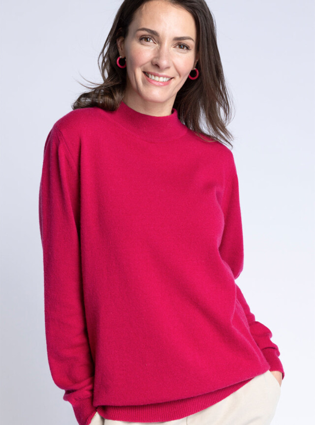 Pull col cheminée femme 100% cachemire Rose Framboise par la marque MAISON SOLFIN MAISON SOLFIN - Pull col cheminée femme 100% cachemire Rose Framboise