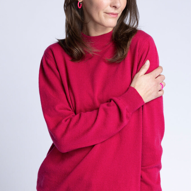 Maison-solfin - Pull col cheminée femme 100% cachemire Rose Framboise – 40