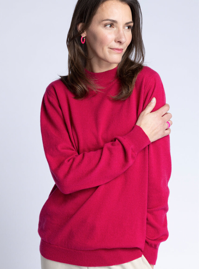 Maison-solfin - Pull col cheminée femme 100% cachemire Rose Framboise – 40