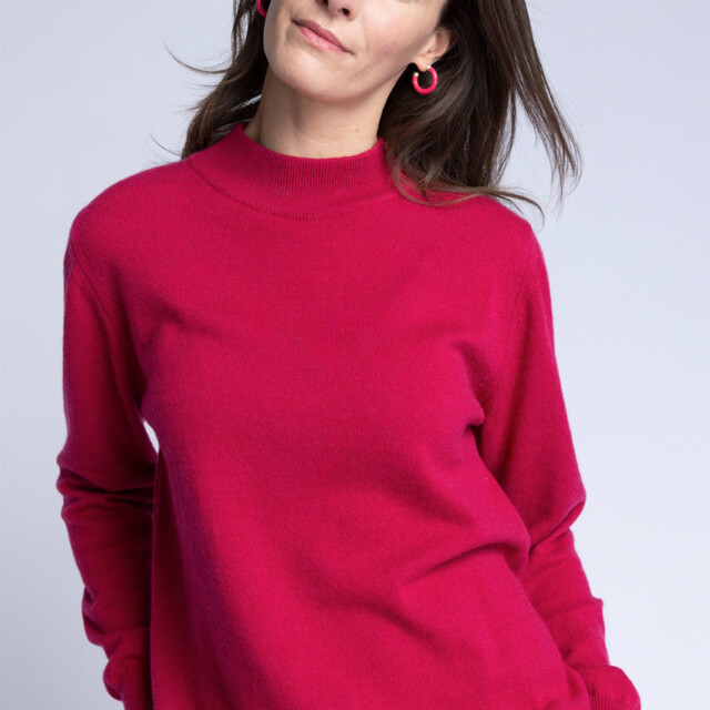 Maison-solfin - Pull col cheminée femme 100% cachemire Rose Framboise – 40