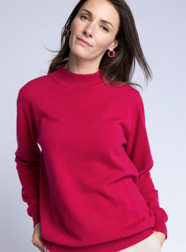 Maison-solfin - Pull col cheminée femme 100% cachemire Rose Framboise – 40