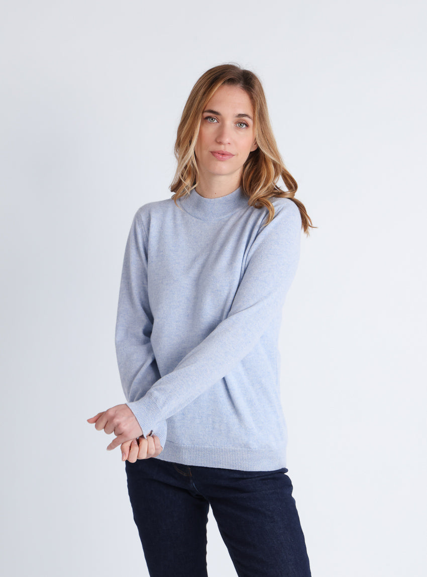 6422 bleu chambray pull 1 Maison-solfin - Pull col cheminée femme 100% cachemire Bleu Chambray – 50