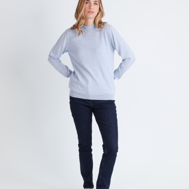 Maison-solfin - Pull col cheminée femme 100% cachemire Bleu Chambray – 50