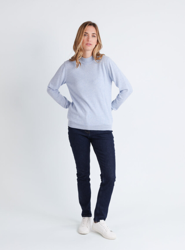 Maison-solfin - Pull col cheminée femme 100% cachemire Bleu Chambray – 50
