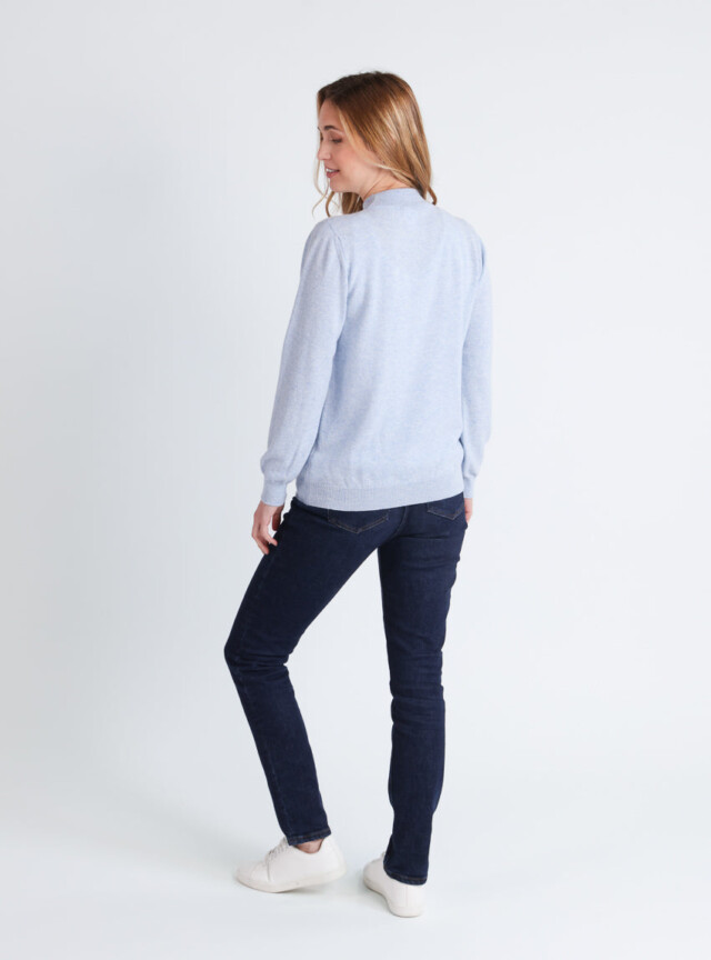 Maison-solfin - Pull col cheminée femme 100% cachemire Bleu Chambray – 50