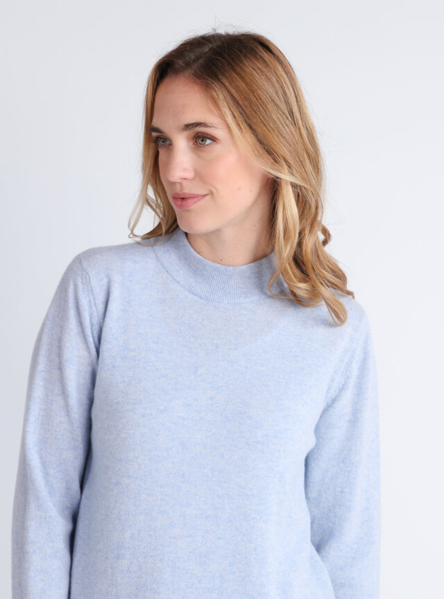 Maison-solfin - Pull col cheminée femme 100% cachemire Bleu Chambray – 50
