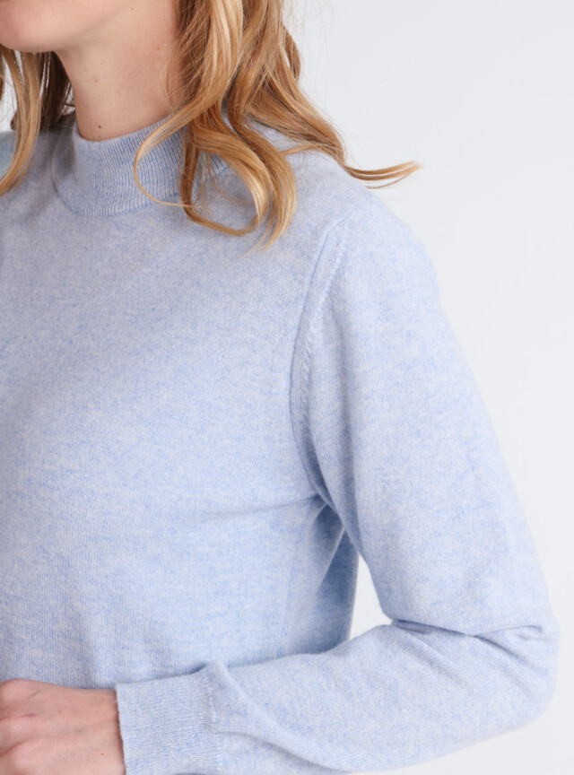 Maison-solfin - Pull col cheminée femme 100% cachemire Bleu Chambray – 50