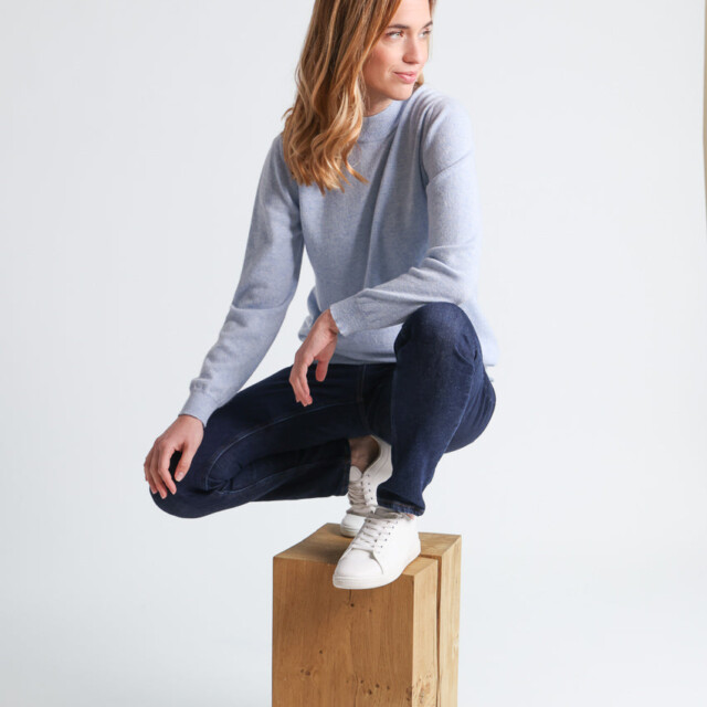 Maison-solfin - Pull col cheminée femme 100% cachemire Bleu Chambray – 50