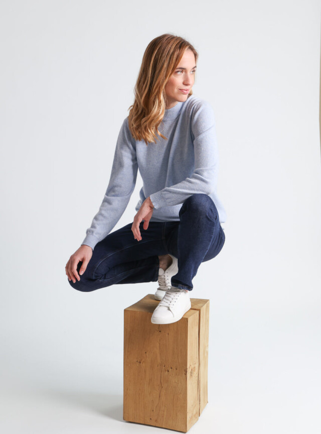 Maison-solfin - Pull col cheminée femme 100% cachemire Bleu Chambray – 50