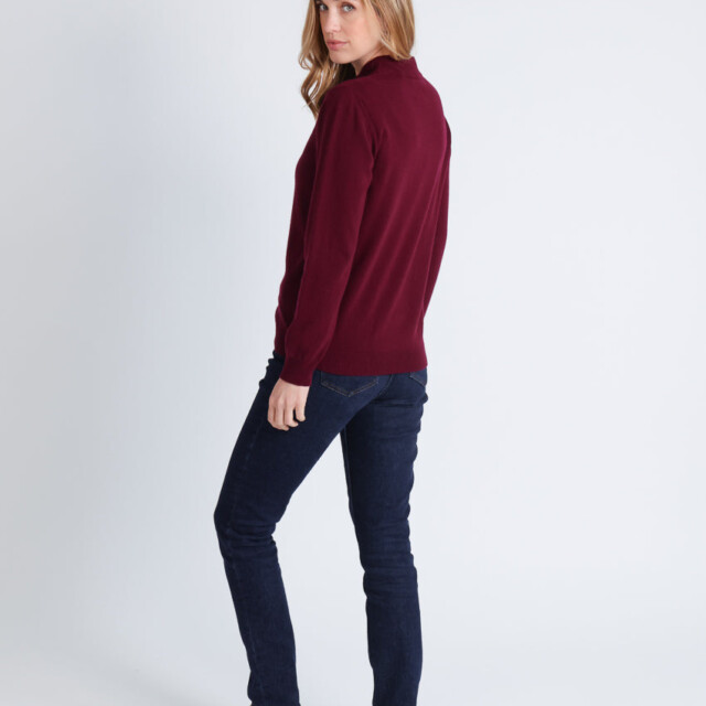 Maison-solfin - Pull col cheminée femme 100% cachemire Rouge grenat – 48
