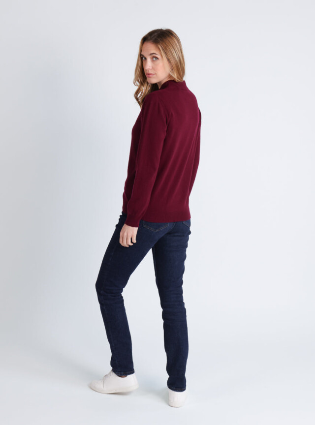 Maison-solfin - Pull col cheminée femme 100% cachemire Rouge grenat – 48