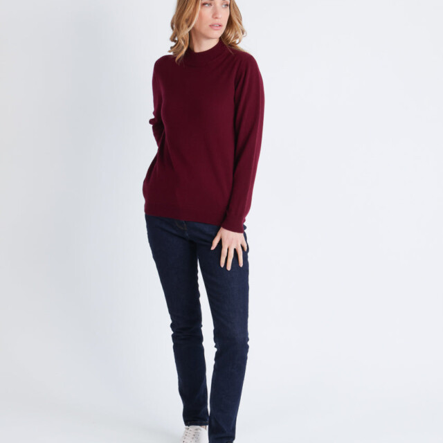 Maison-solfin - Pull col cheminée femme 100% cachemire Rouge grenat – 48
