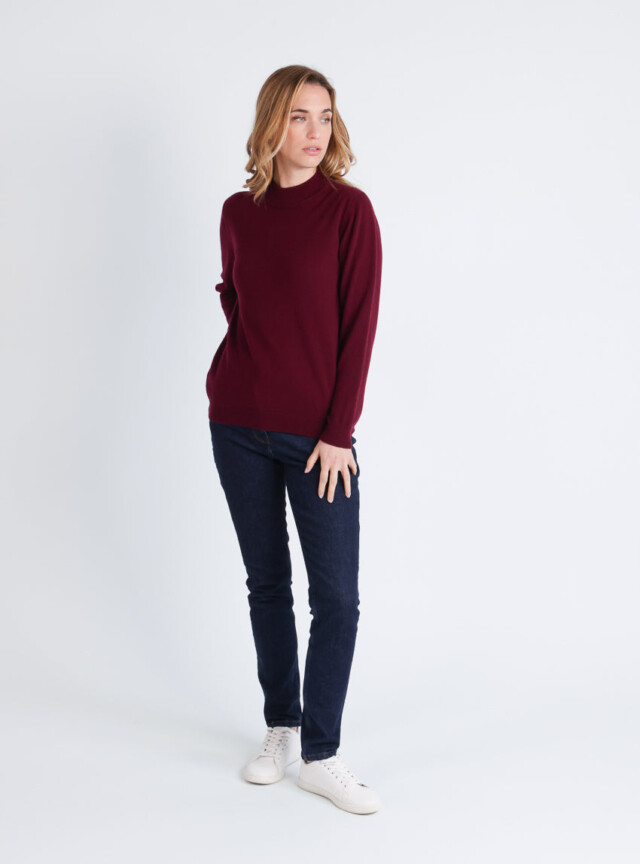 Maison-solfin - Pull col cheminée femme 100% cachemire Rouge grenat – 48