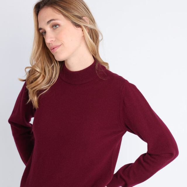 Maison-solfin - Pull col cheminée femme 100% cachemire Rouge grenat – 48