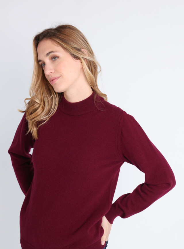 Maison-solfin - Pull col cheminée femme 100% cachemire Rouge grenat – 48