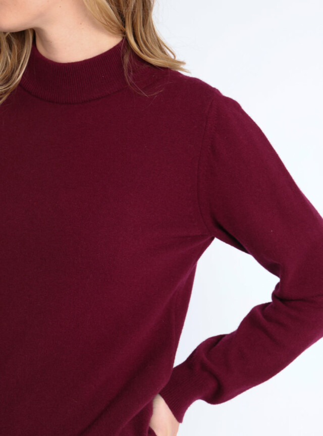 Maison-solfin - Pull col cheminée femme 100% cachemire Rouge grenat – 48