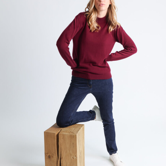 Maison-solfin - Pull col cheminée femme 100% cachemire Rouge grenat – 48