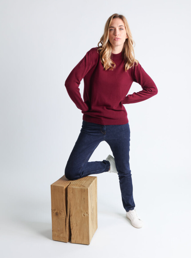 Maison-solfin - Pull col cheminée femme 100% cachemire Rouge grenat – 48