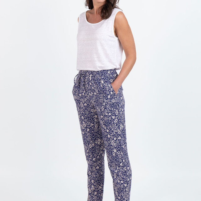 Maison Solfin - Pantalon femme en viscose imprimé bouquet bleu – 48