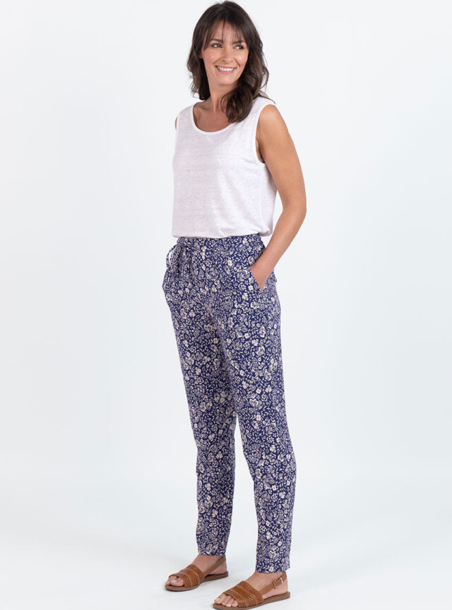 Maison Solfin - Pantalon femme en viscose imprimé bouquet bleu – 48