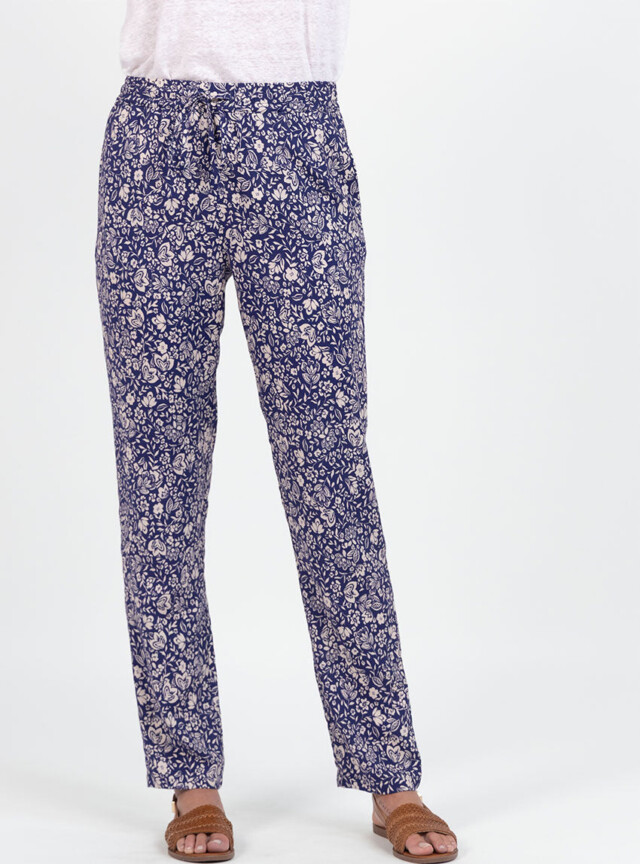 Maison Solfin - Pantalon femme en viscose imprimé bouquet bleu – 48