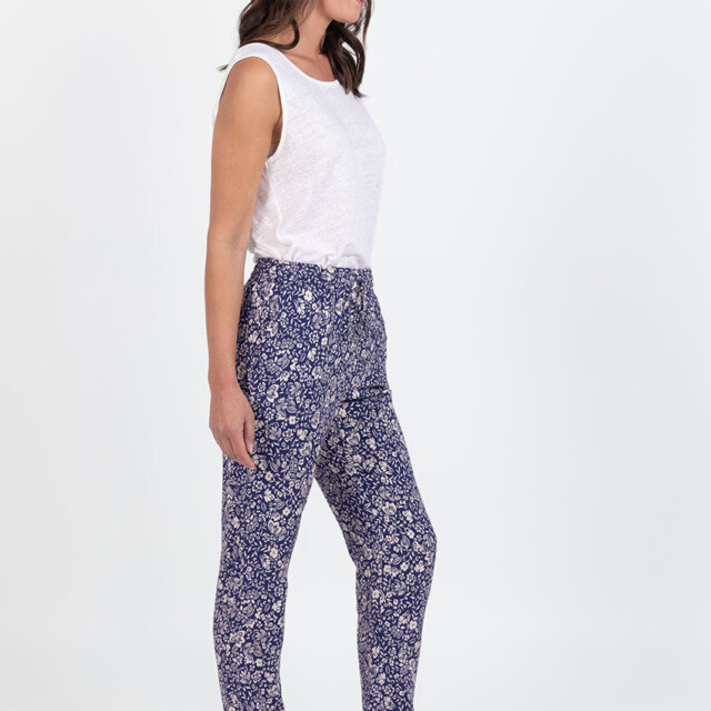 Maison Solfin - Pantalon femme en viscose imprimé bouquet bleu – 48