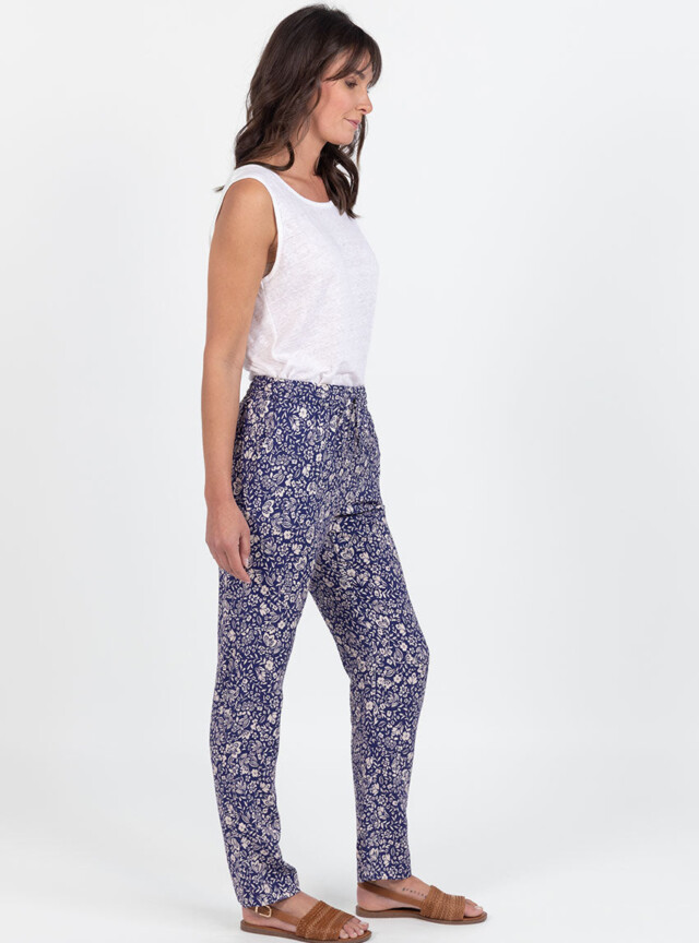 Maison Solfin - Pantalon femme en viscose imprimé bouquet bleu – 48