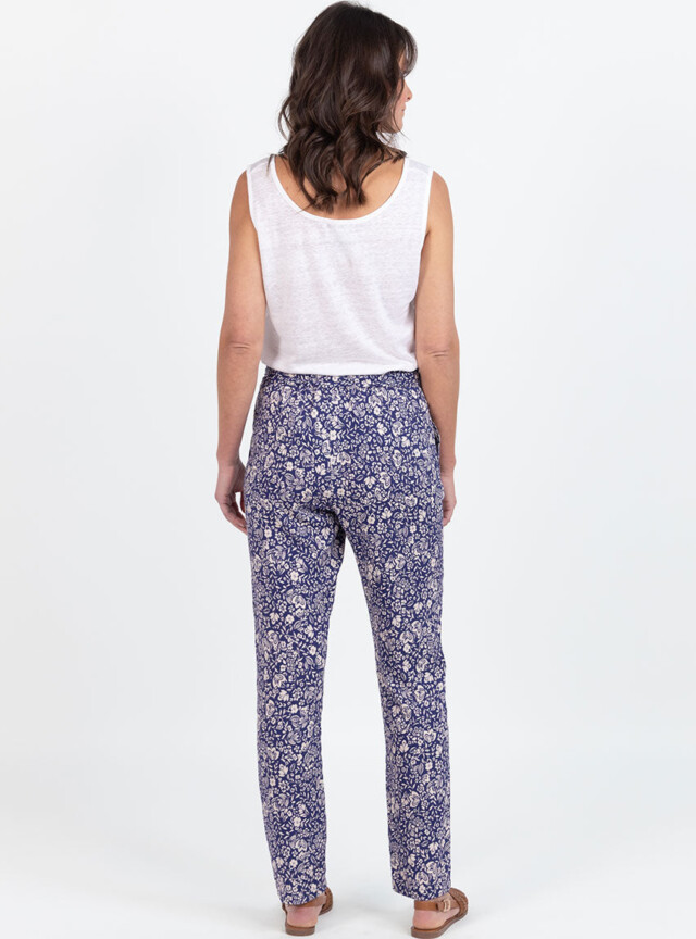 Maison Solfin - Pantalon femme en viscose imprimé bouquet bleu – 48
