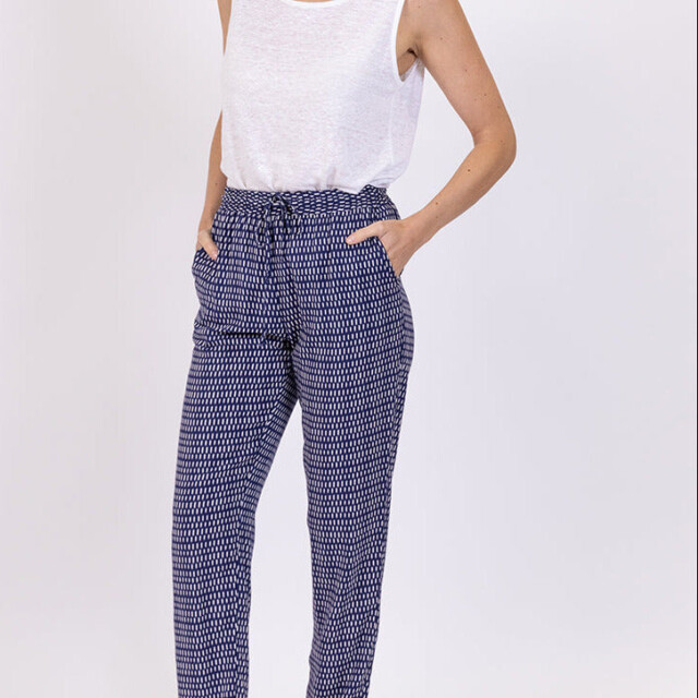 Maison-solfin - Pantalon femme en viscose imprimé graphique bleu – 44