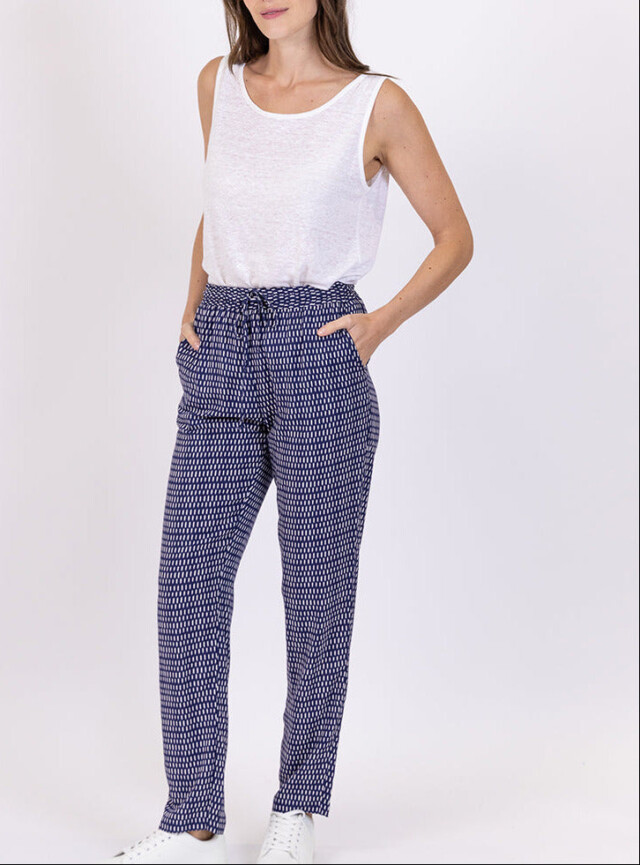 Maison-solfin - Pantalon femme en viscose imprimé graphique bleu – 44