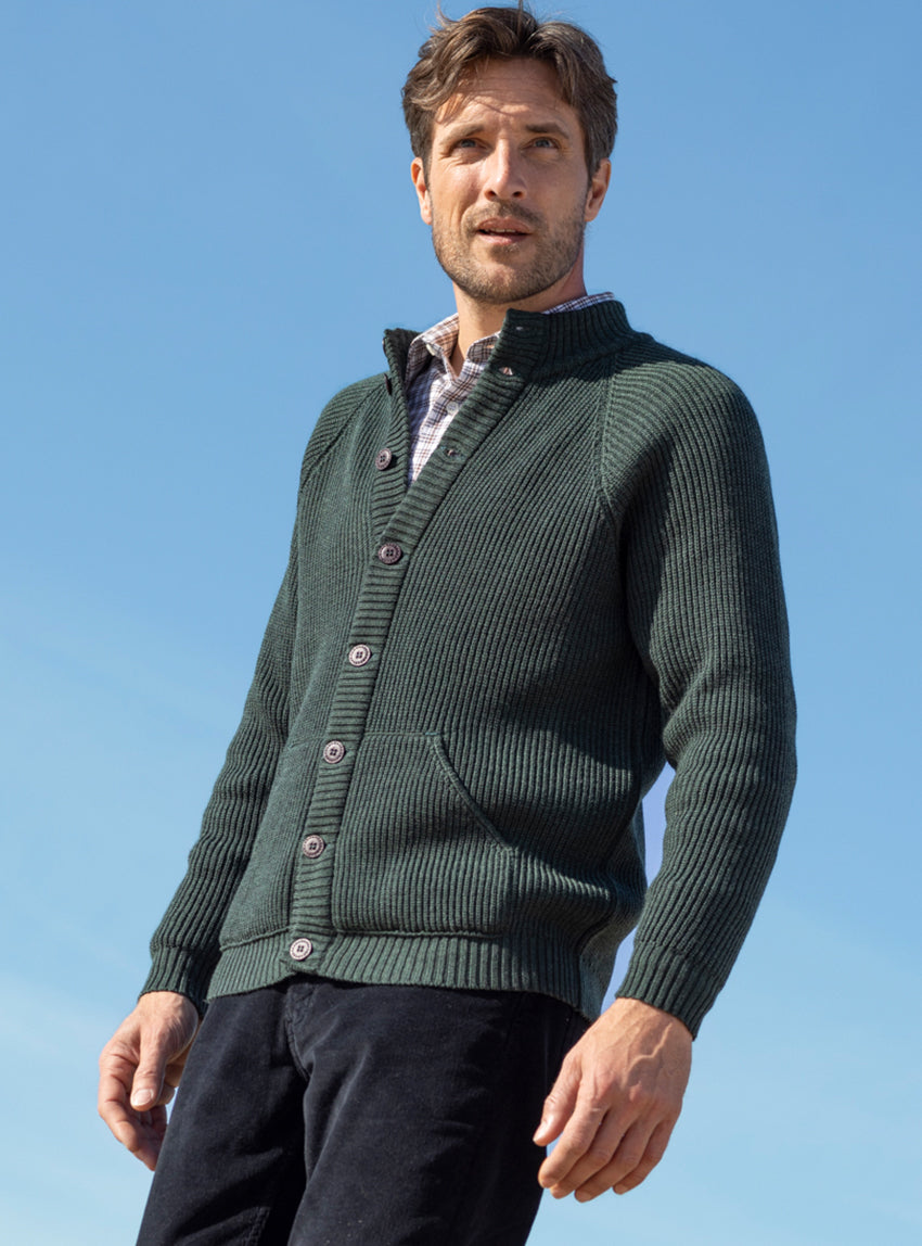 6519 VEH 1 veste homme maille perlee laine merinos vert chine Maison-solfin - Gilet laine homme Vert Chiné – 4